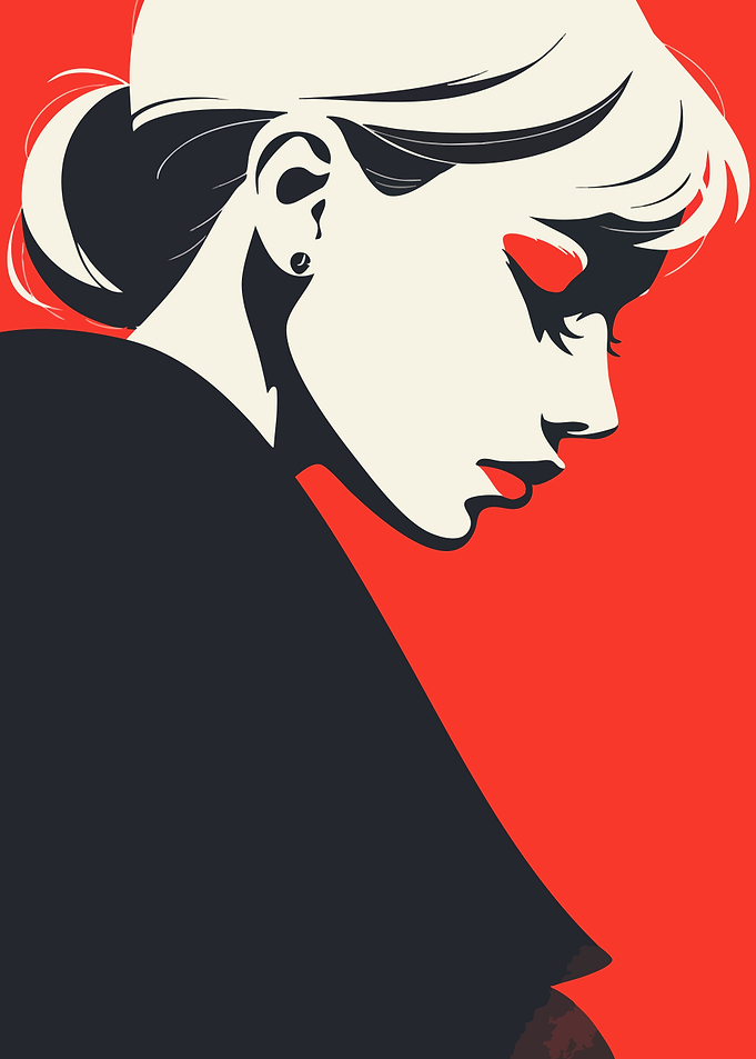 Red and Black Woman Portrait Minimalist Art Illustration