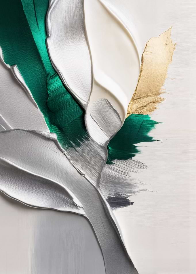 Abstract Emerald, Gold, and Silver Strokes