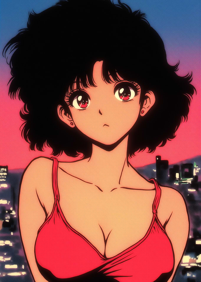 Anime Girl in Cityscape at Sunset