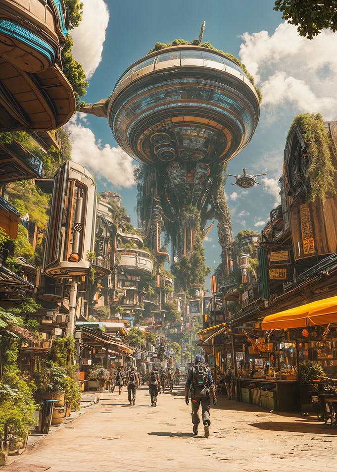 Futuristic Cityscape with Spherical Structure
