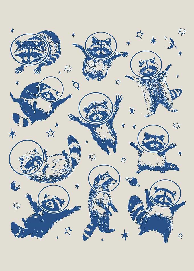 Raccoons in Space Helmets Pattern