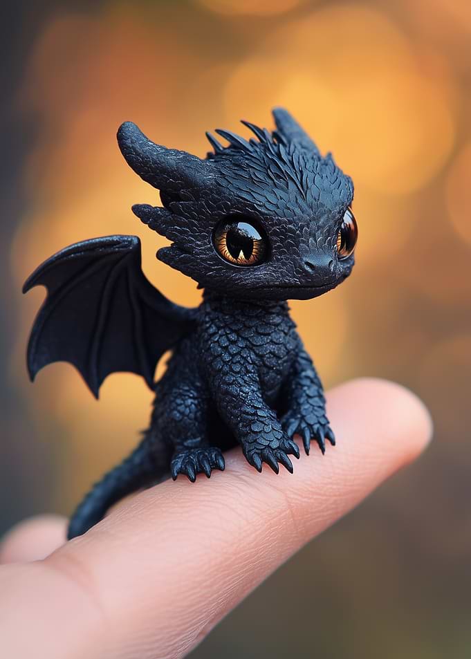 Cute Black Dragon Figurine on Finger