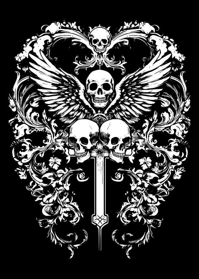 Skulls, Wings, and Floral Ornament