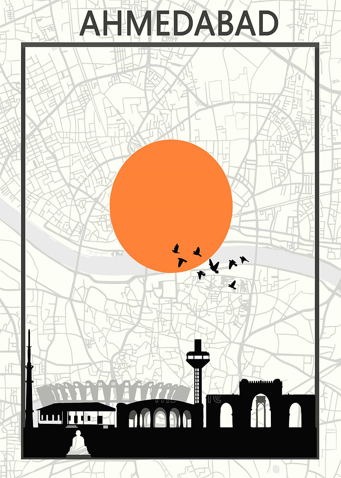 Ahmedabad Cityscape Silhouette Art Print