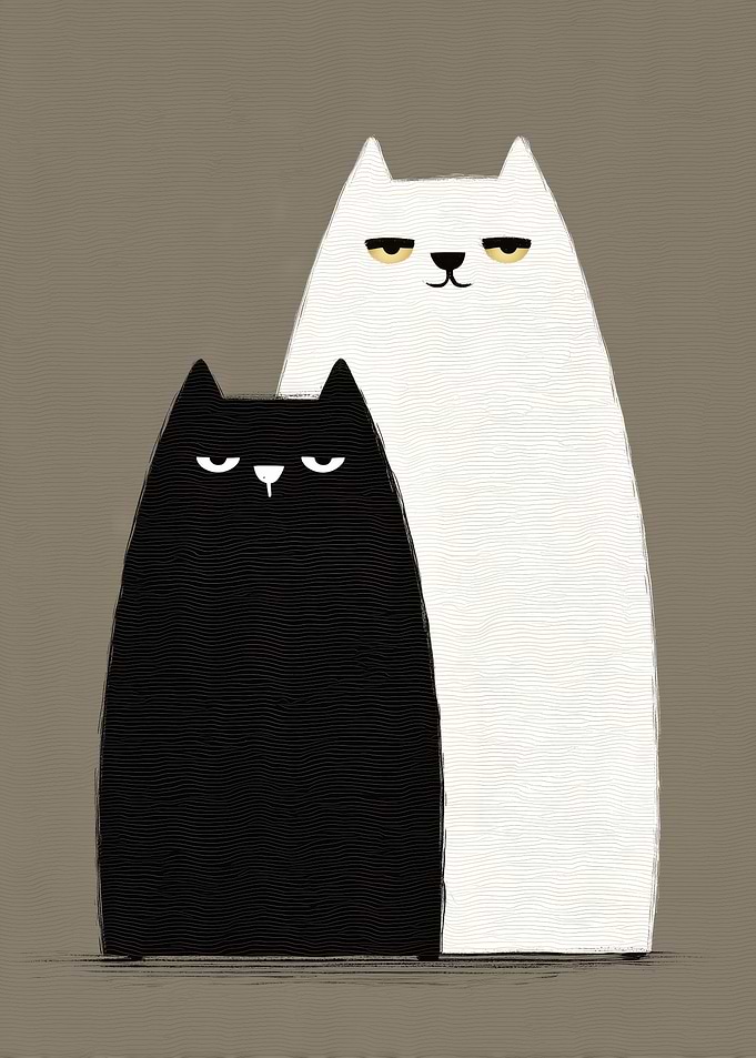 Two Cats: Black and White
