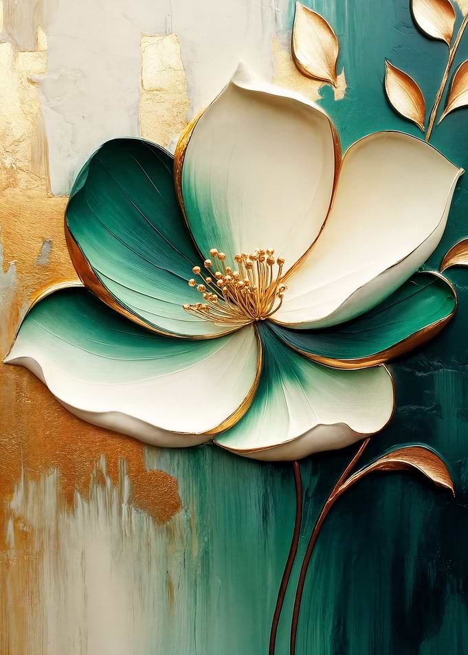 Elegant Emerald and Gold Floral Art
