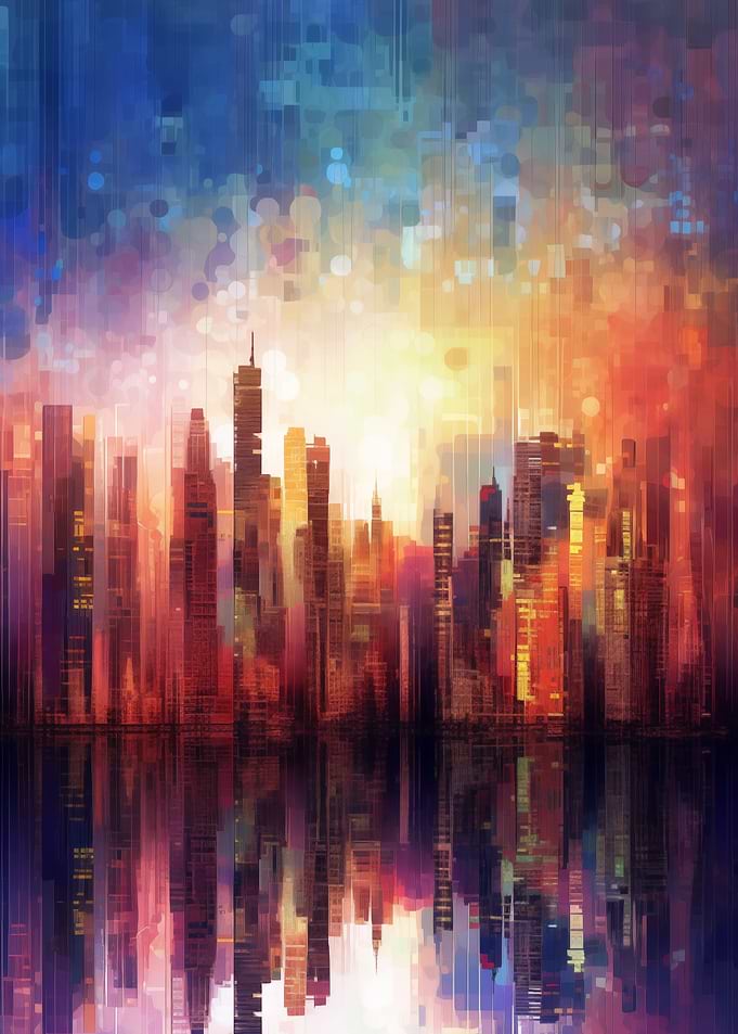 Abstract Cityscape Reflection Painting