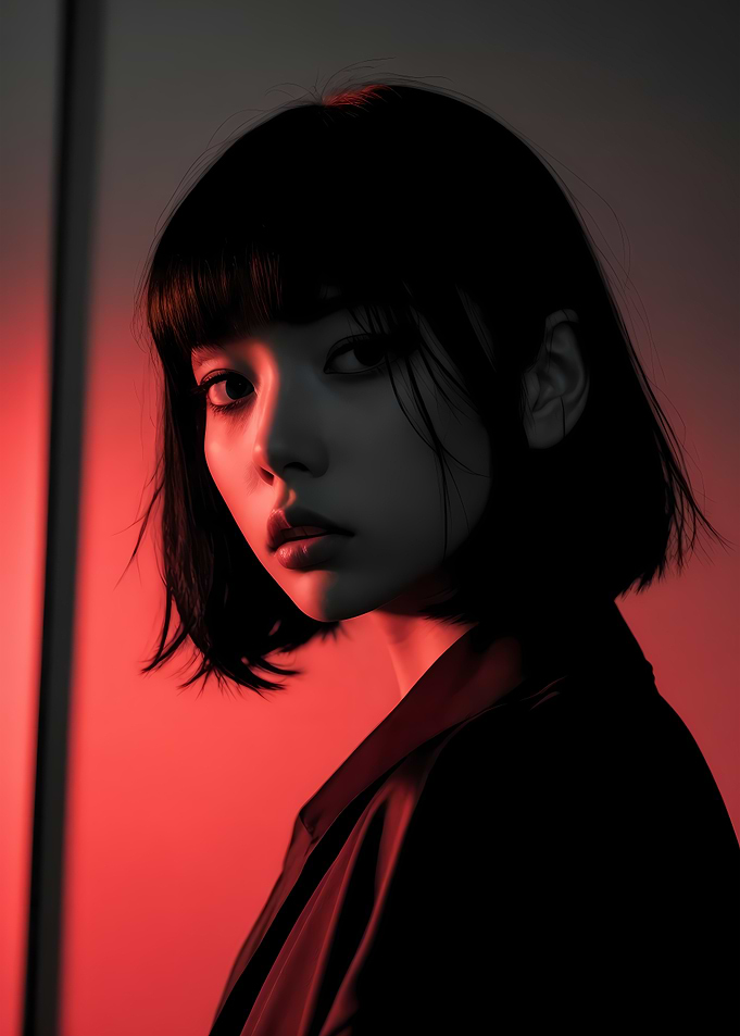 Japanese Portrait of a woman with bob haircut 80s 90s