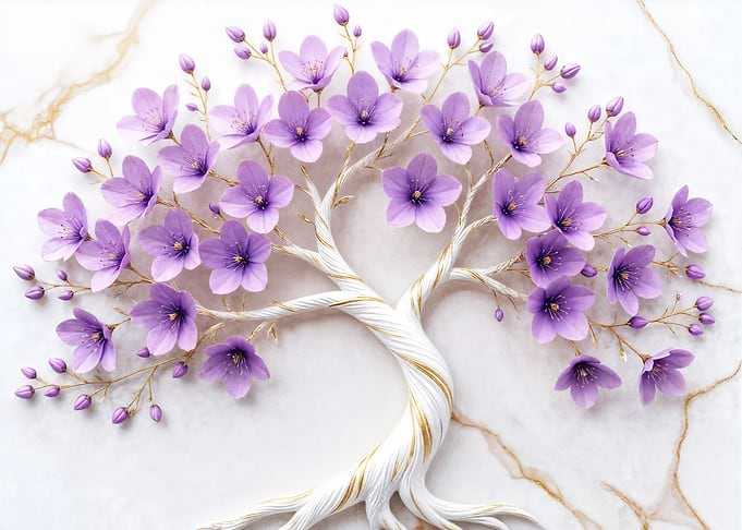 Floral Tree with Purple Blossoms