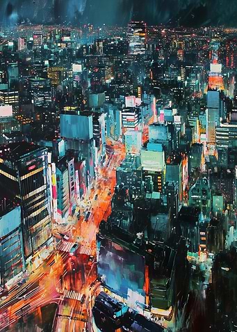 Night Cityscape Painting