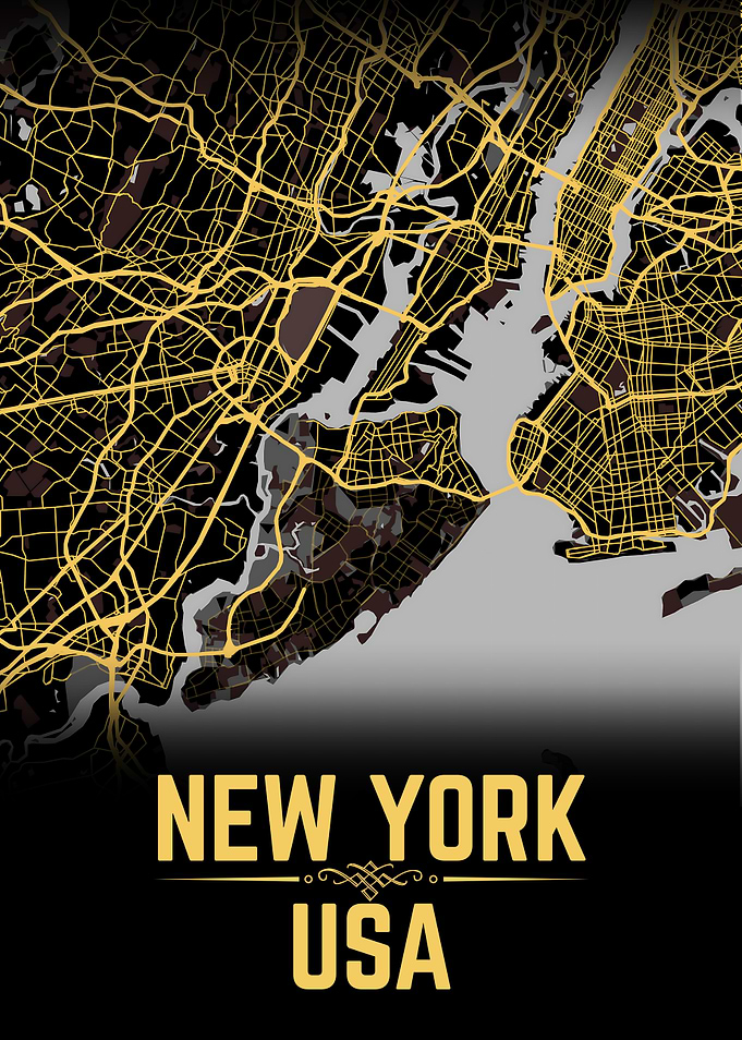 Decorative Gold City Map New York