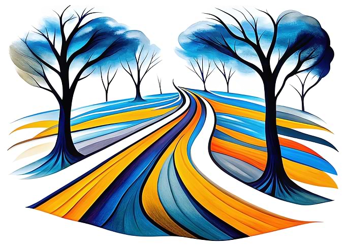Colorful Road Through Trees
