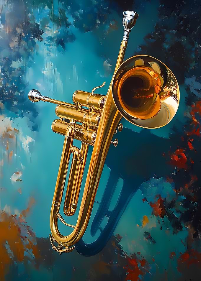Golden Trumpet on Abstract Background