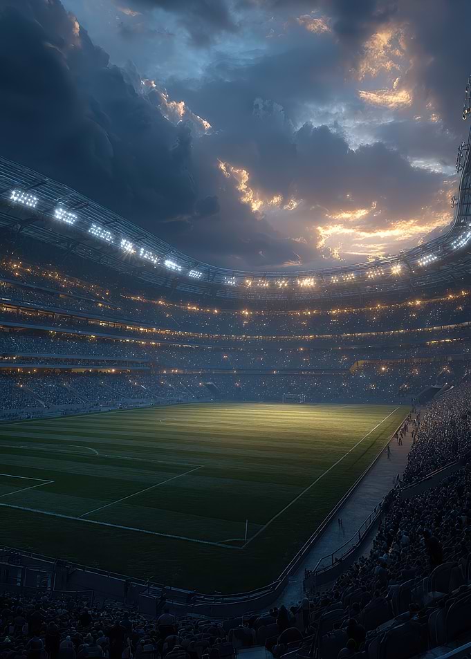 Illuminated Stadium Under Dramatic Sky