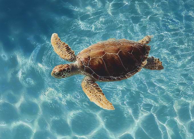 Sea Turtle Swimming in Clear Water
