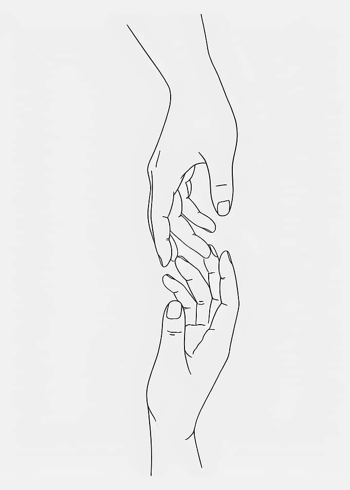 Reaching Hands Minimalist Line Art