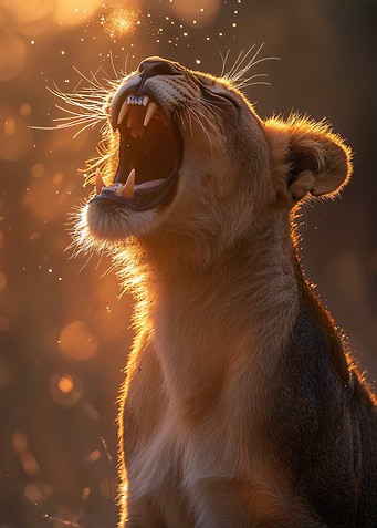 Roaring Lioness in Golden Light