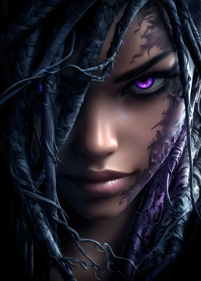 Mysterious Woman with Purple Eyes