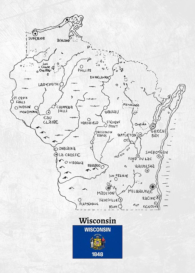 Hand Drawn Map of Wisconsin
