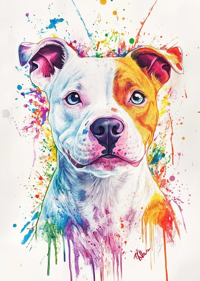 Colorful Pitbull Portrait - Vivid Watercolor Pitbull Mix Portrait | Colorful Dog Art Print