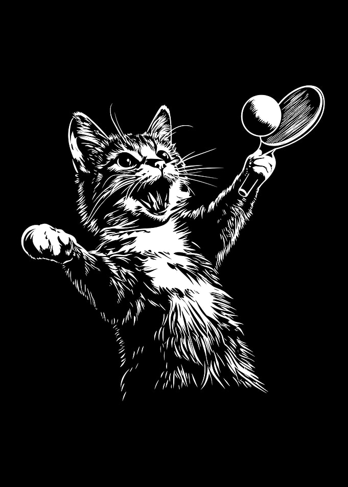 Cat playing table tennis illustration