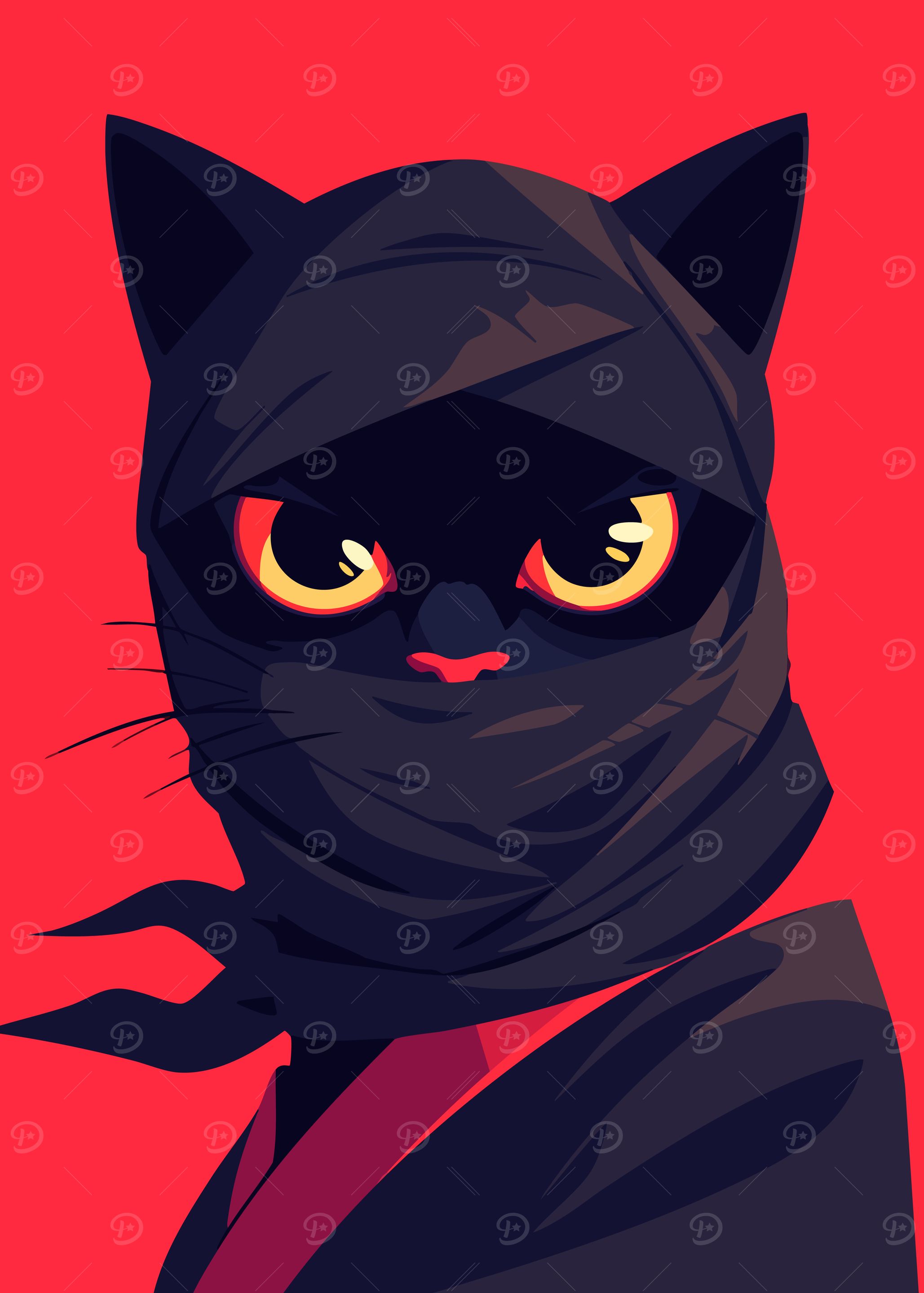 Cat Ninja Minimalist Pop Art Illustration