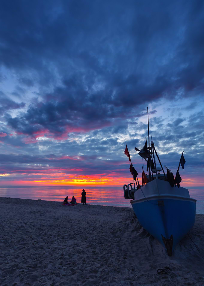 Sunset Beach with Boat and Figures, Poland