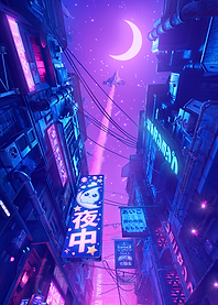 Cyberpunk Cityscape with Spaceship and Moon