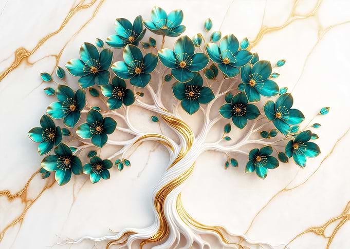 Turquoise Floral Tree on Marble