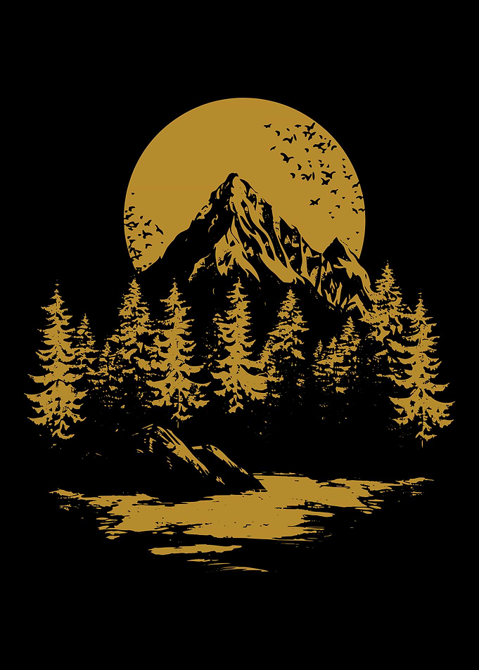 Mountain Landscape with Forest and Moon