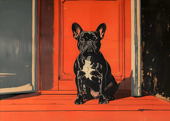 French Bulldog Portrait Between Open Doors