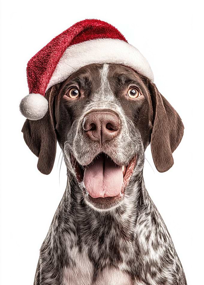 Pointer Dog with Santa Hat Portrait