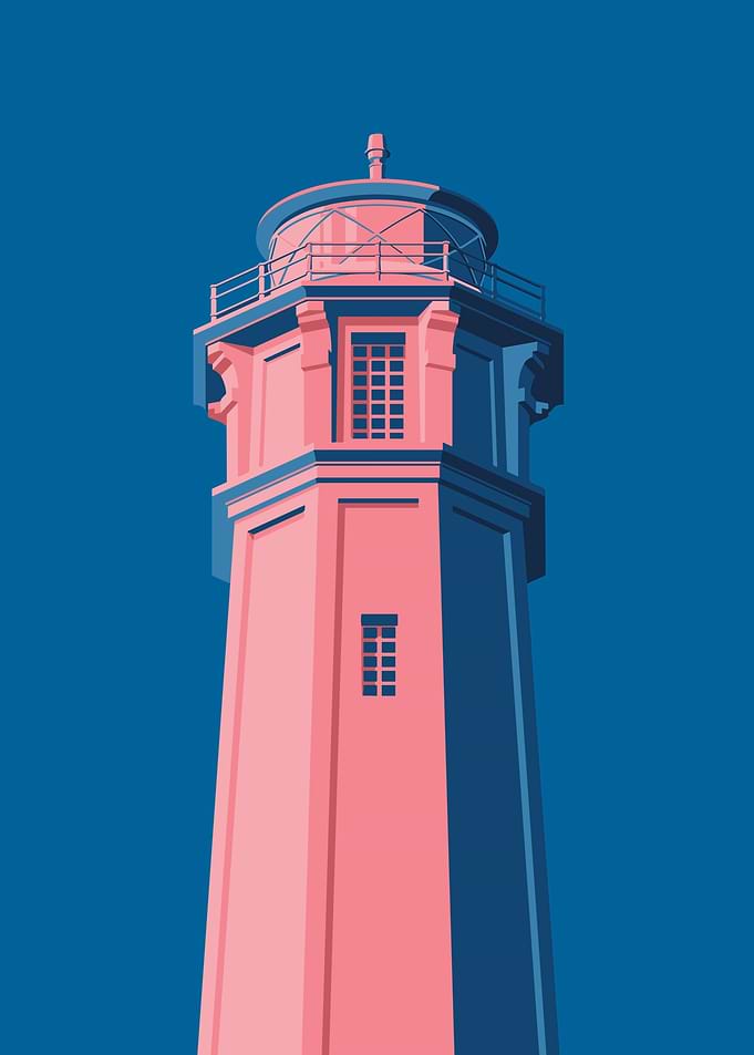Pink and Blue Lighthouse Illustration