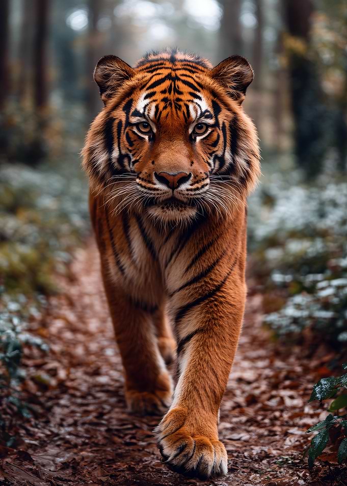 Tiger Walking Through Forest