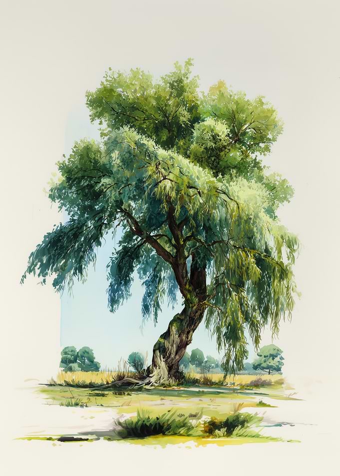 Willow Tree in Field Painting