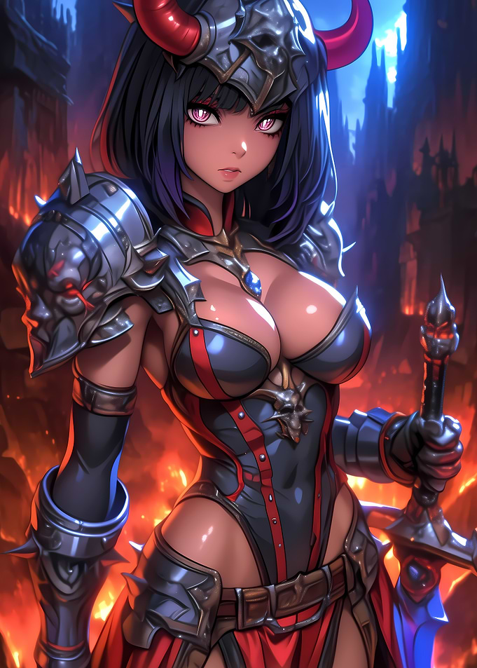 Anime Warrior Woman with Horned Helmet