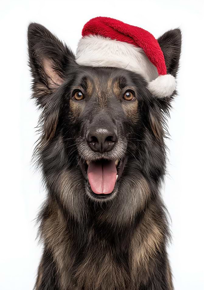 Belgian Sheepdog with Santa Hat Portrait
