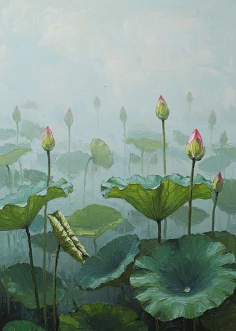 Lotus Pond Oil Painting
