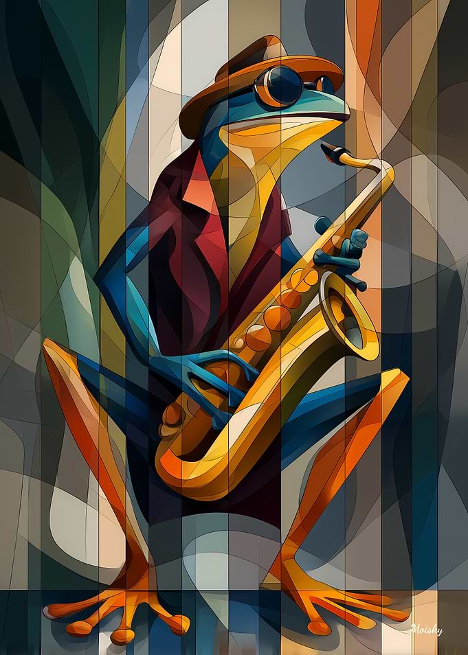 Jazz Toad – Sax & Swagger in Cubist Color