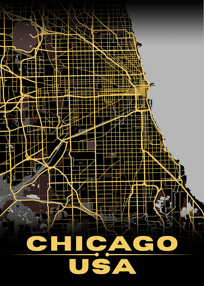 Elegant Gold Chicago City Map