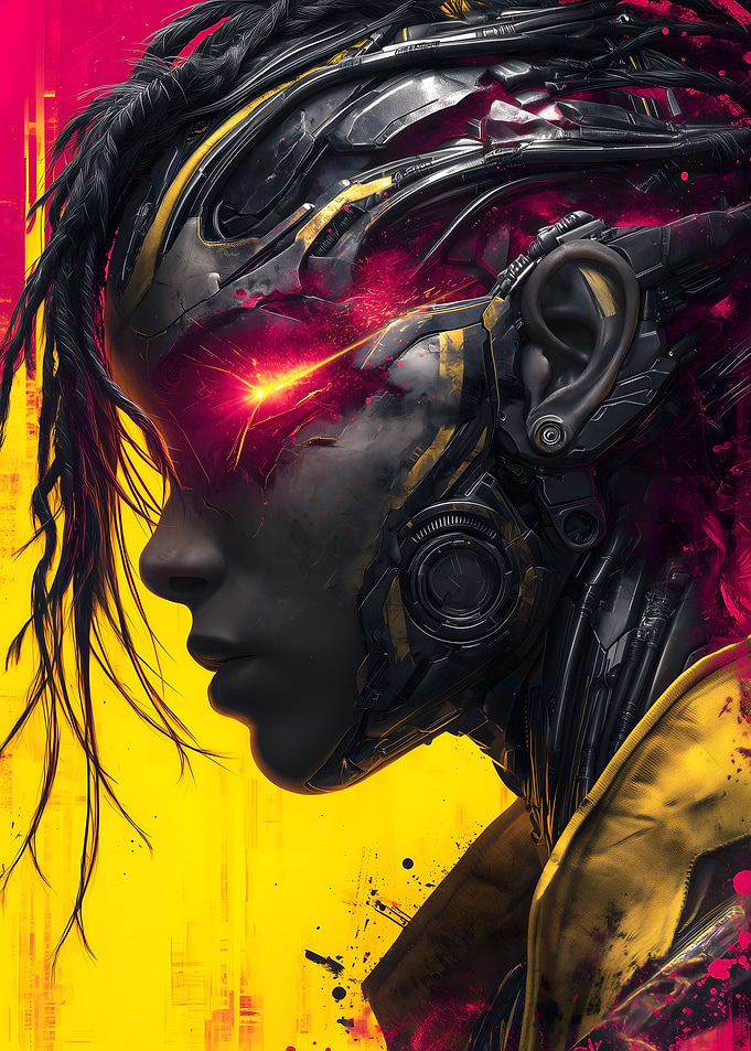 Cyberpunk Girl with Glowing Red Eye