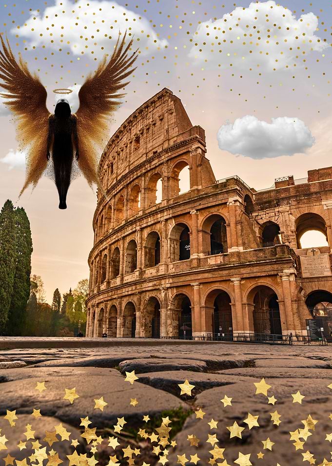 Angel over the Colosseum in Rome