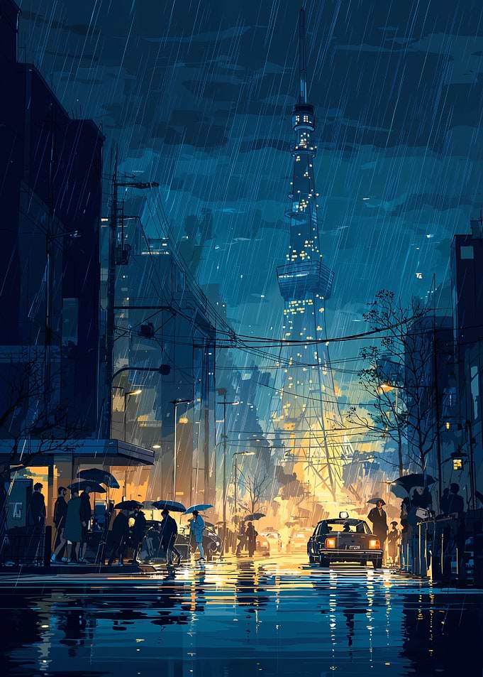 Rainy Tokyo Street Scene