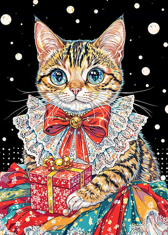 Festive Cat with Gift