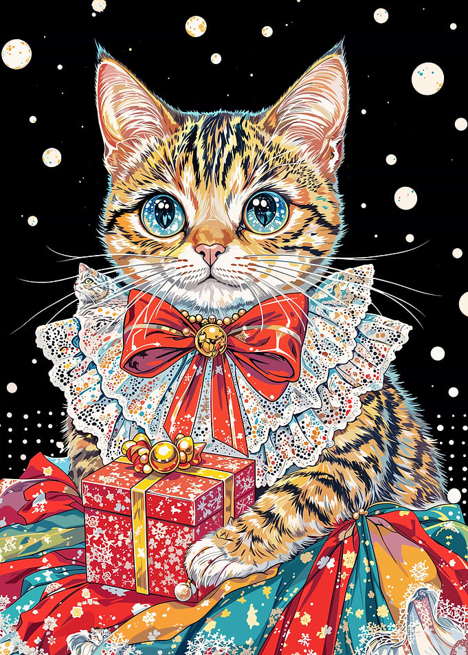Festive Cat with Gift