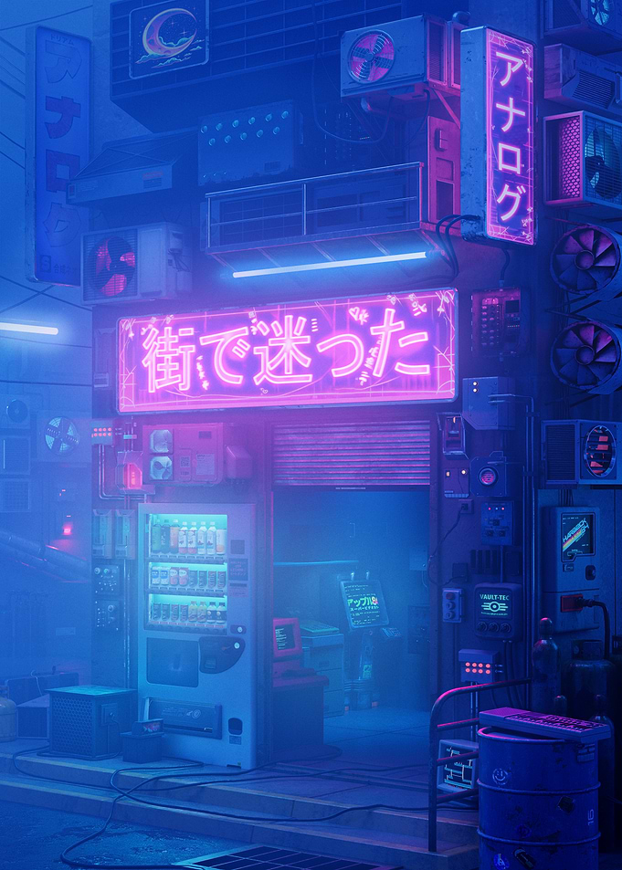 Cyberpunk Alleyway with Neon Signs