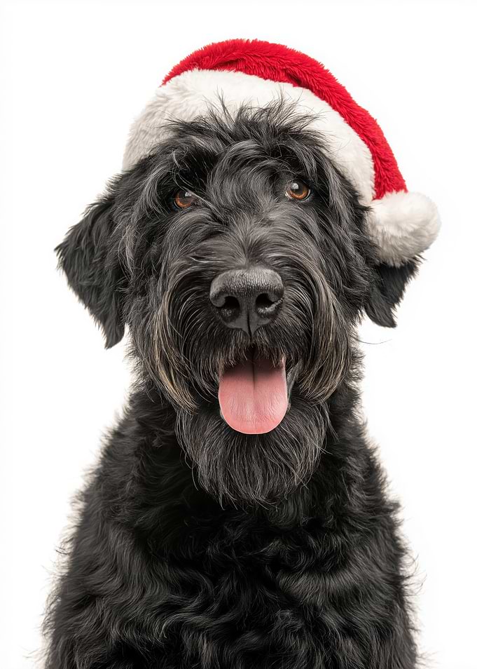 Black Russian Terrier Dog with Santa Hat
