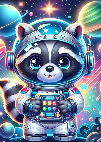 Adorable Raccoon Astronaut – Cute Space Explorer in Colorful Galaxy