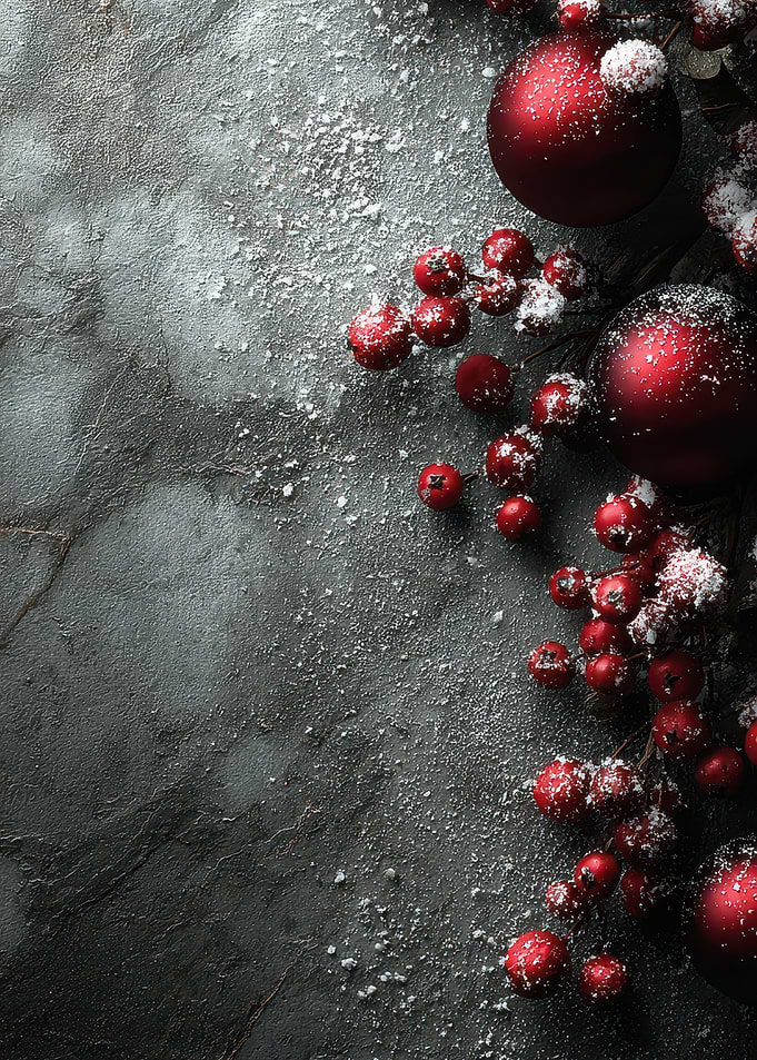 Festive Red Christmas Ornaments and Berries
