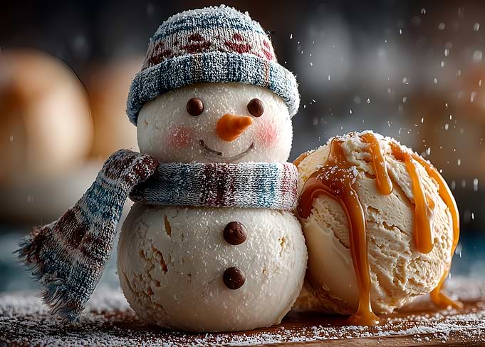 Ice Cream Snowman with Caramel Drizzle